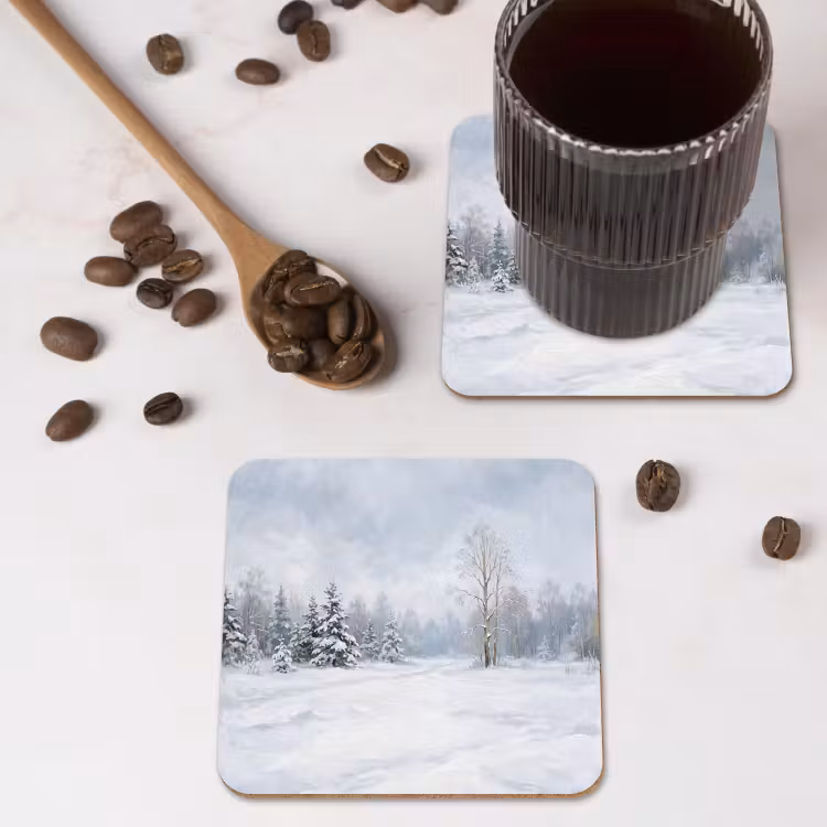 Onderzetter​ - Bospad - Dennen - Sneeuw - Winter - Rustgevend — 4