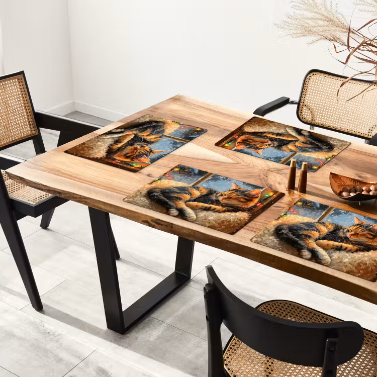 Placemat - 6 stuks - Kat - Kerst - Winter - Dier — 3