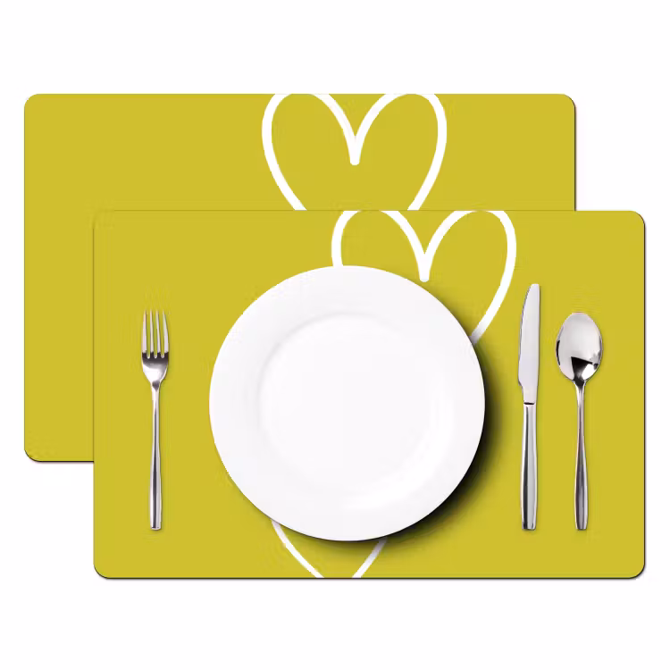 Placemat - 6 stuks - Groen - Hartjes - Wit — 2