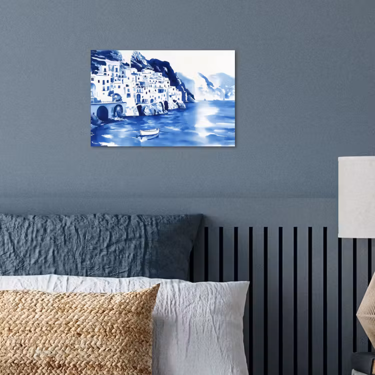 Poster - Dorp - Rotswand - Roeiboot - Water — 3
