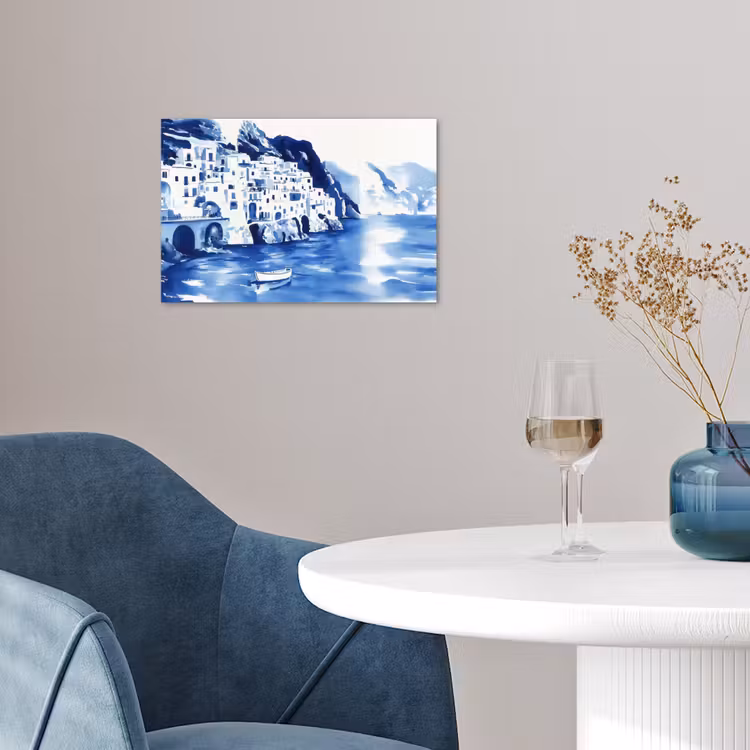 Poster - Dorp - Rotswand - Roeiboot - Water — 4