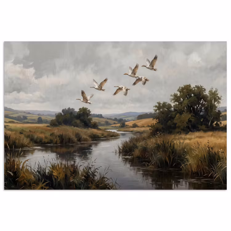 Poster - Eenden - Rivier - Landschap - Vlucht - Nostalgisch — 1