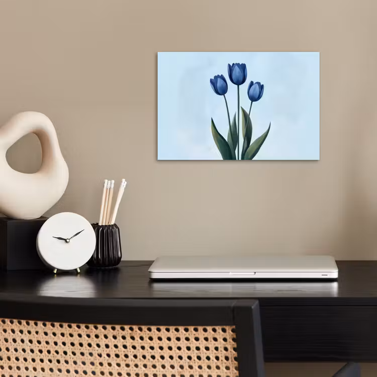 Poster - Tulpen - Blauw - Bladeren — 2
