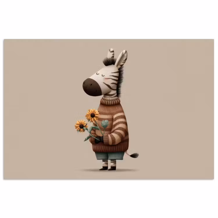 Poster - Zebra - Zonnebloemen - Warm — 1