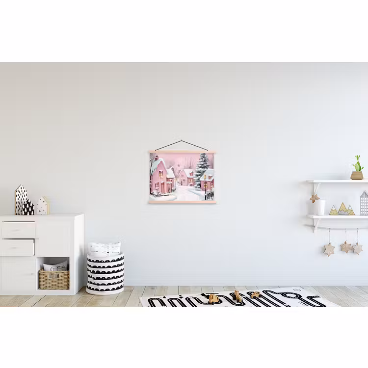 Schoolplaat - Kerstdorp - Roze - Winter - Sneeuw - Huizen — 3