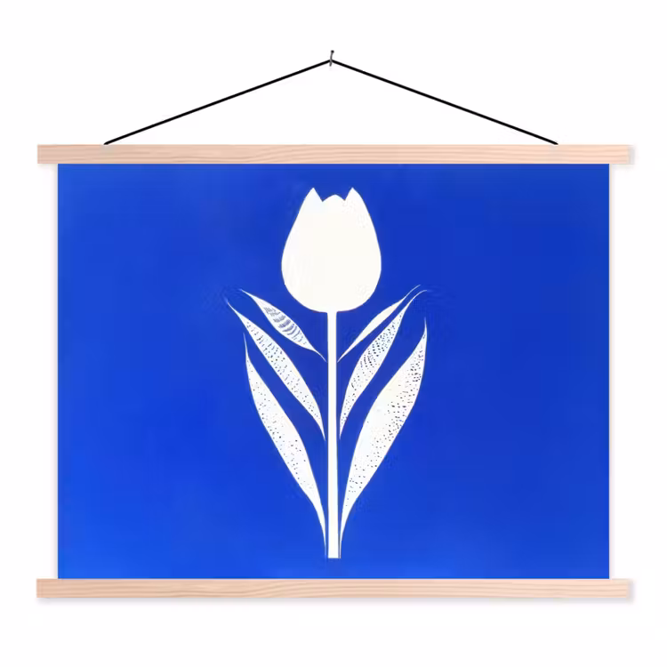 Schoolplaat - Tulp - Minimalistisch - Bladeren - Wit — 1
