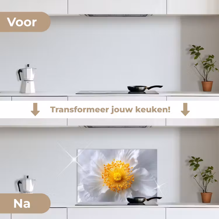 Spatscherm keuken - Wit - Bloem - Elegant — 3