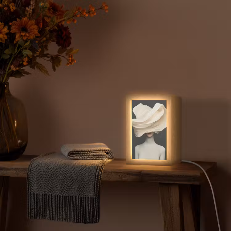 Tafellamp - Vrouw - Beige - hoed — 2