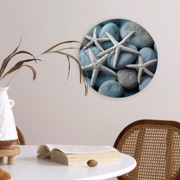 Wandcirkel - Glas - Zeesterren - Stenen - Wit — 4