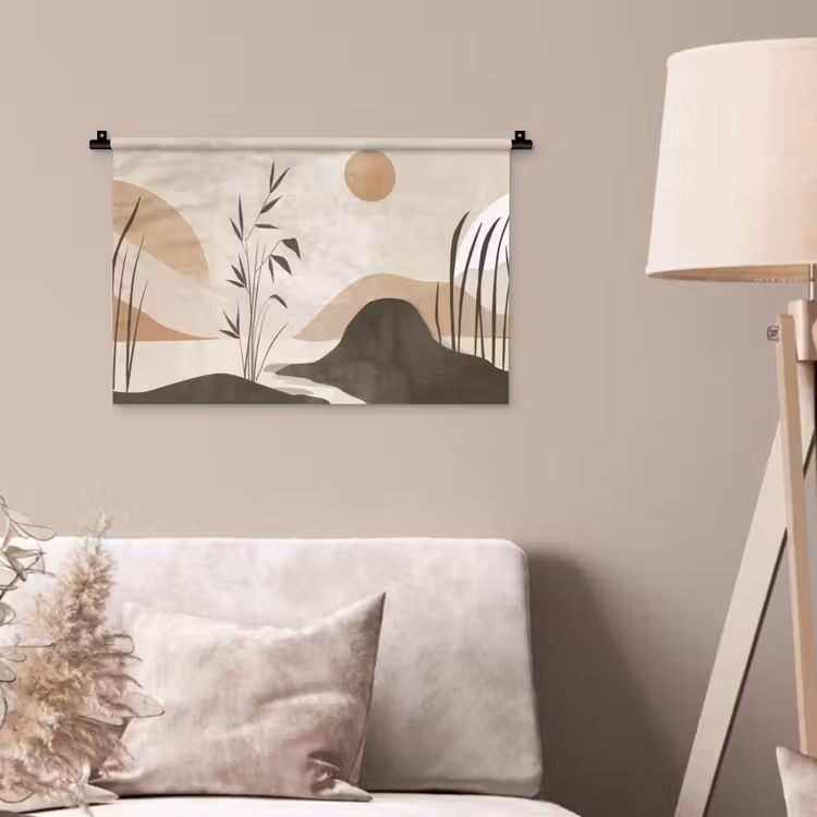 Wandkleed - Japandi - Landschap - Beige — 2