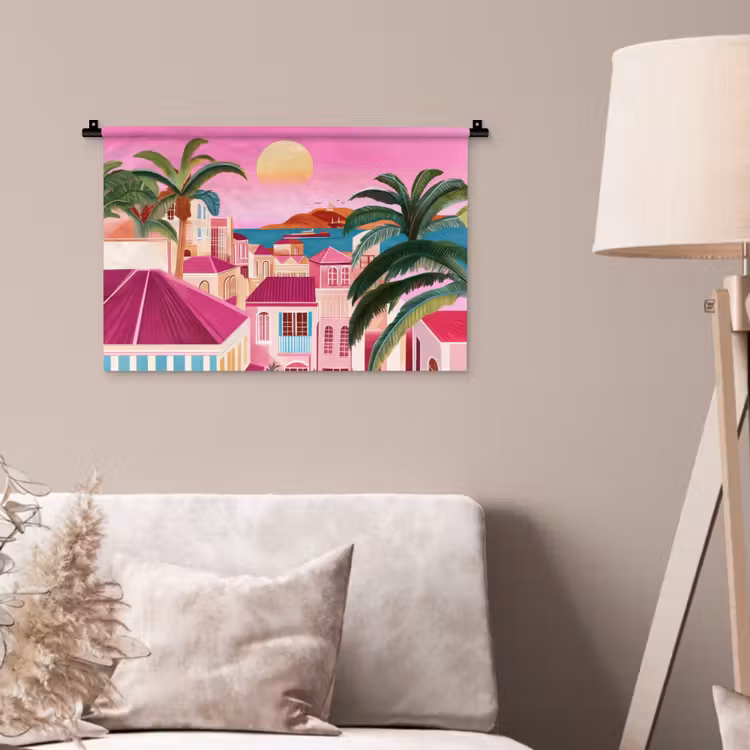 Wandkleed - Stad - Roze - Palmbomen — 2