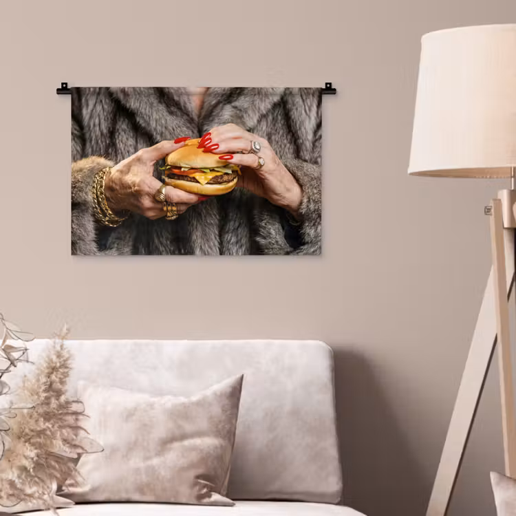 Wandkleed - Vrouw - Hamburger - Bontjas — 2