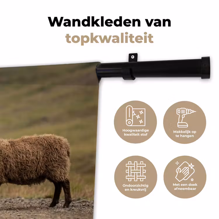 Wandkleed - Schapen - Bruin - Wit - Grindpad — 3