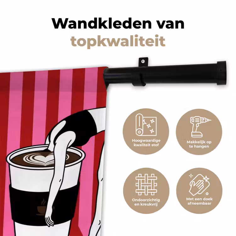 Wandkleed - Roze - Strepen - Koffie - Maandag — 3