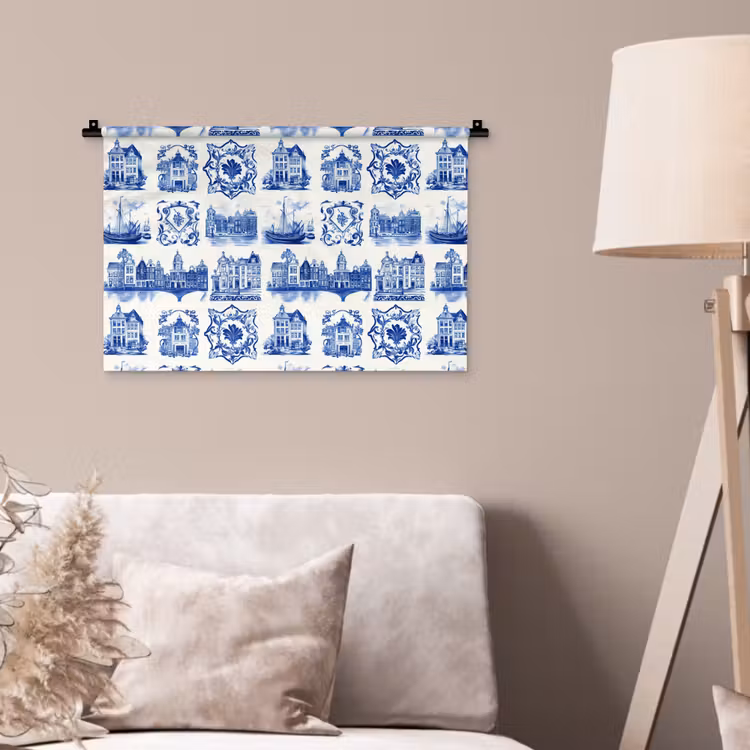 Wandkleed - Huizen - Schepen - Blauw — 2