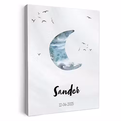 Geboorte poster maan blauw op canvas