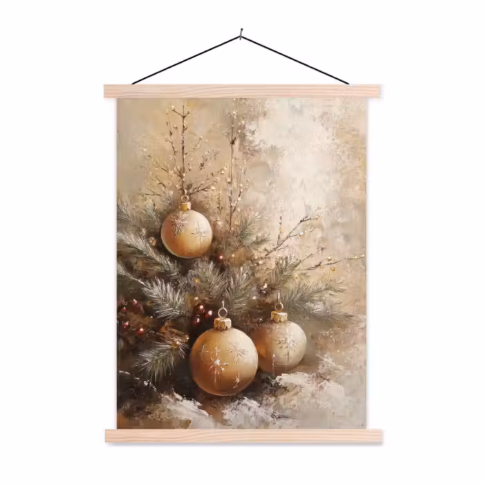 Schoolplaat - Kerst - Kerstballen - Beige - Goud
